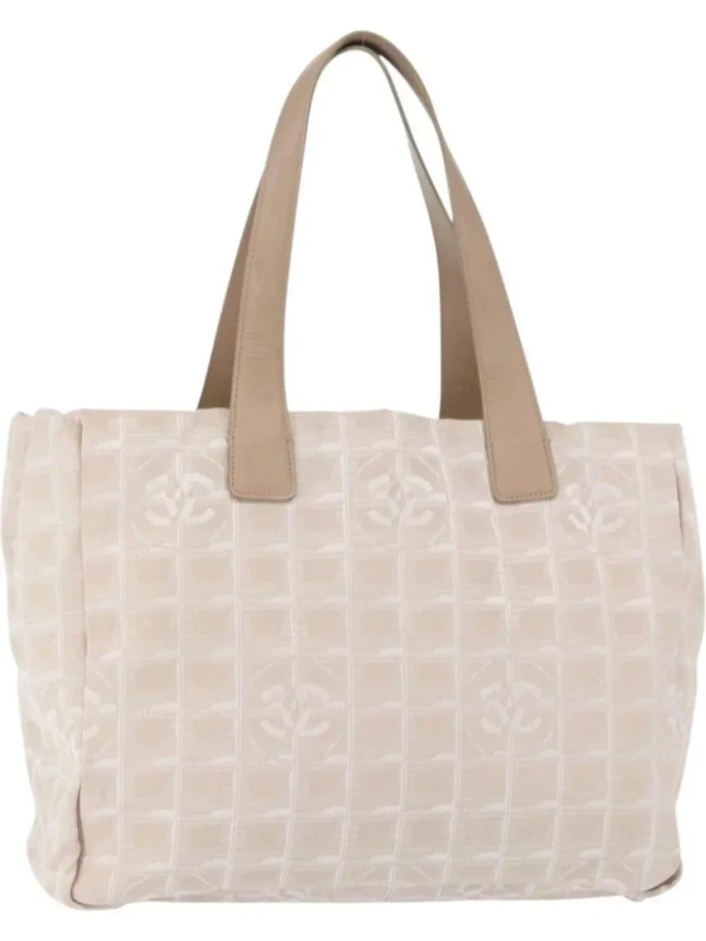CHANEL New Travel Line Hand Bag Beige Silver CC Auth 154273